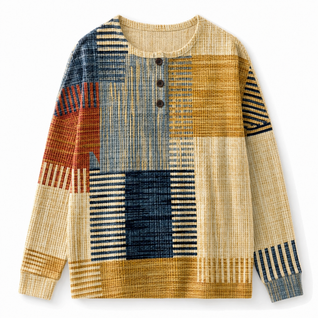 Annika | Damen Relaxed-Fit Colourblock Waffelstrick Henley Pullover