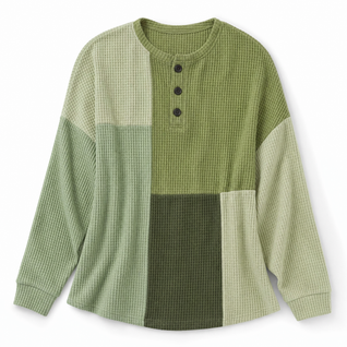Annika | Damen Relaxed-Fit Colourblock Waffelstrick Henley Pullover