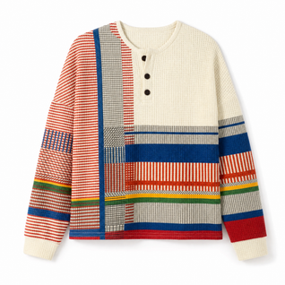Annika | Damen Relaxed-Fit Colourblock Waffelstrick Henley Pullover