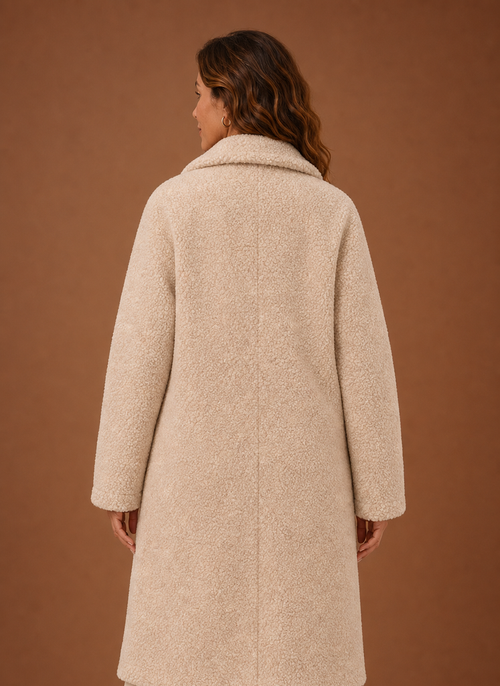 Damen Teddymantel lang mit Zweireiher