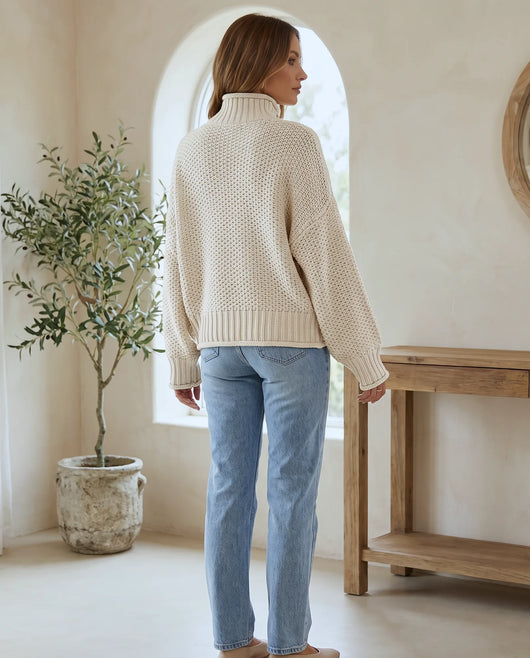 Camille Rollkragenpullover grobstrick – Weiß