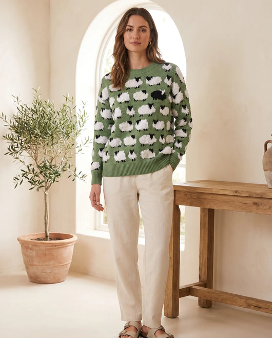 Mabel Pullover mit Schafmotiv – Grün
