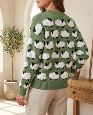 Mabel Pullover mit Schafmotiv – Grün