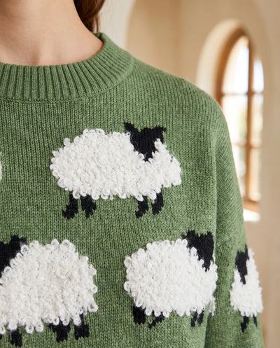 Mabel Pullover mit Schafmotiv – Grün