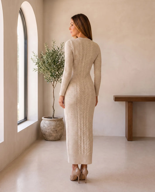 Colette Strickkleid maxi mit Zopfmuster – Beige