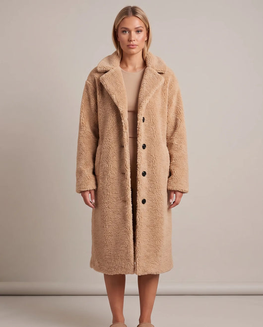 Delphine Teddymantel lang – Khaki