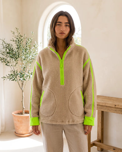 Della Pullover mit Half-Zip aus Sherpa – Haferbeige