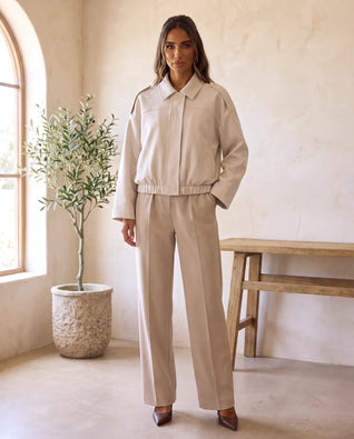 Hadley Hemdjacke in Wildlederoptik oversized – Beige