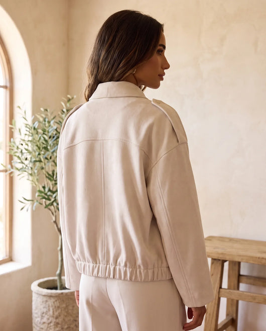 Hadley Hemdjacke in Wildlederoptik oversized – Beige