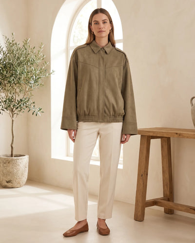 Hadley Hemdjacke in Wildlederoptik oversized – Grün