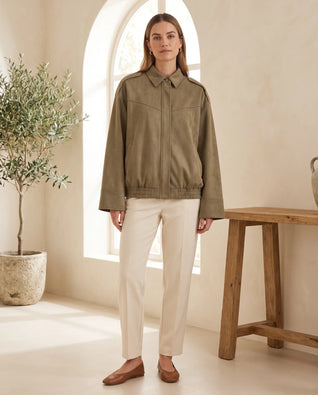 Hadley Hemdjacke in Wildlederoptik oversized – Grün