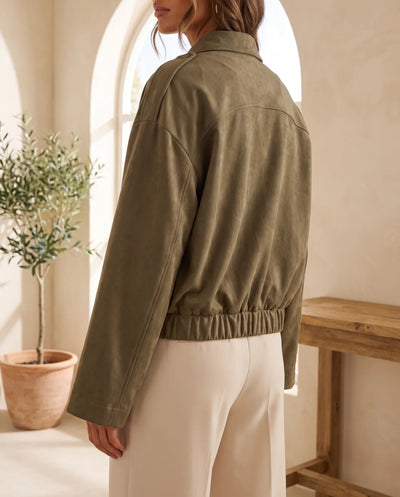 Hadley Hemdjacke in Wildlederoptik oversized – Grün