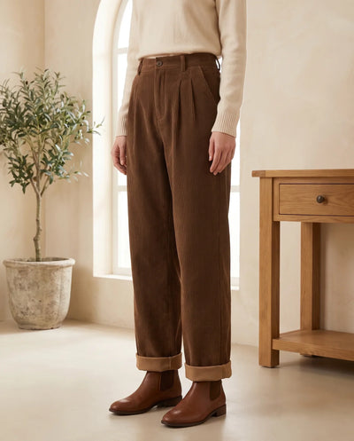 Tilda Hose weit mit hohem Bund aus Cord – Braun