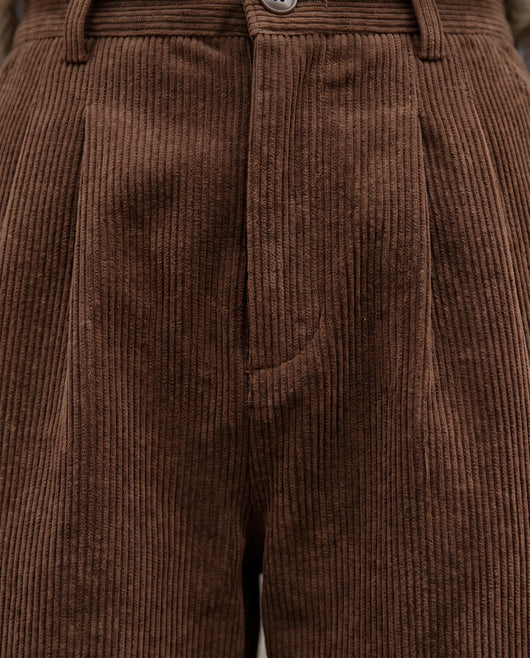 Tilda Hose weit mit hohem Bund aus Cord – Braun