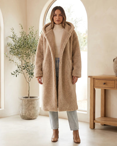 Elsie Teddymantel mit Kapuze – Beige