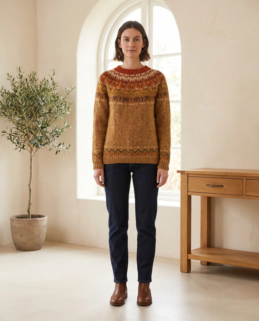 Ingrid Norwegerpullover mit Rundhals – Braun