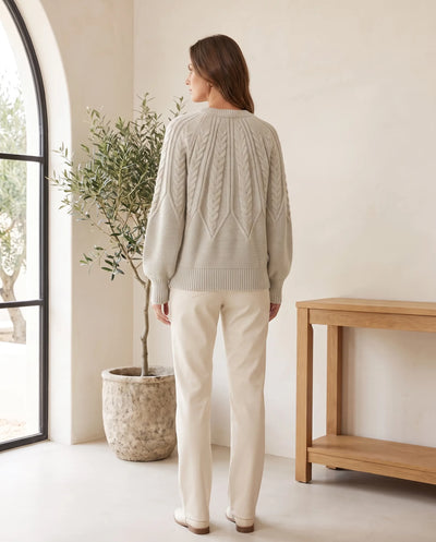 Isla Zopfstrickpullover mit Rundhals – Beige