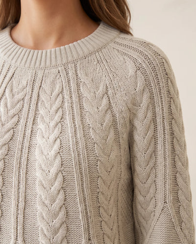 Isla Zopfstrickpullover mit Rundhals – Beige