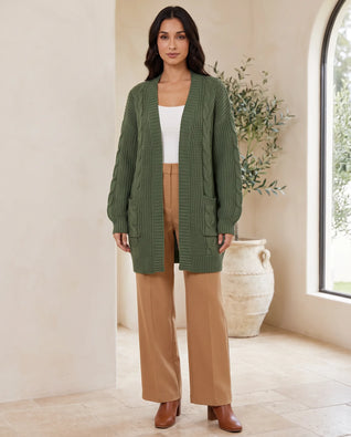 Juniper Strickjacke grobstrick mit Zopfmuster – Grün