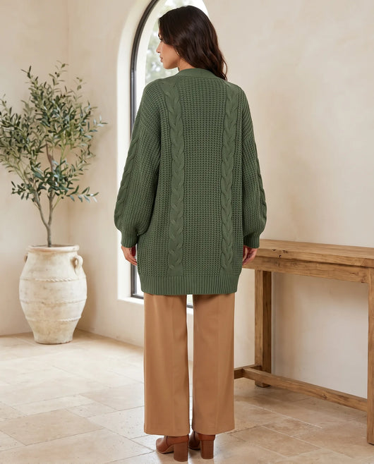 Juniper Strickjacke grobstrick mit Zopfmuster – Grün