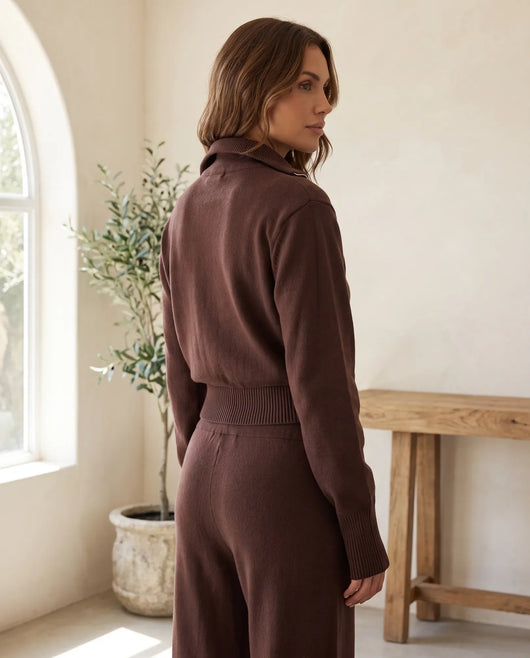 Winnie Strick-Set mit weiter Hose – Schokobraun