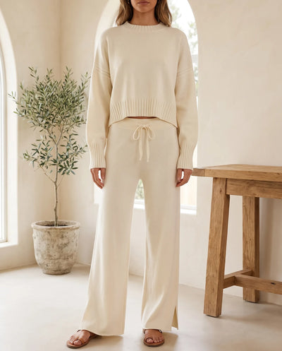 Lyra Strick-Set mit weiter Hose – Creme