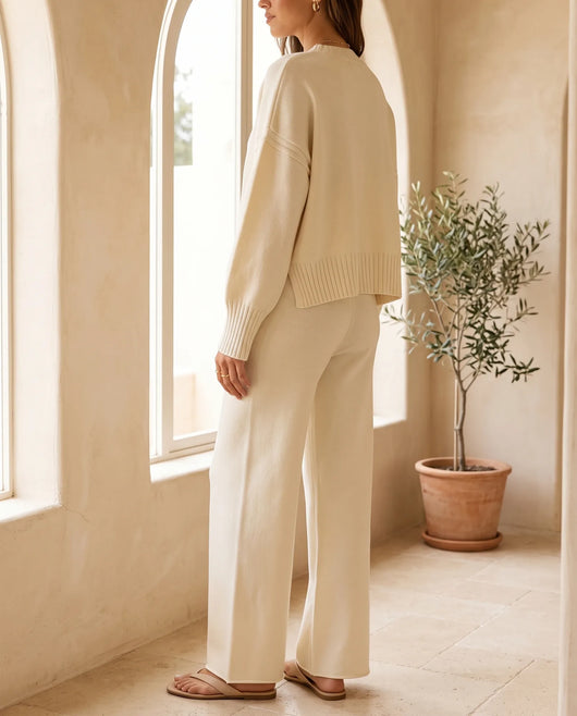 Lyra Strick-Set mit weiter Hose – Creme