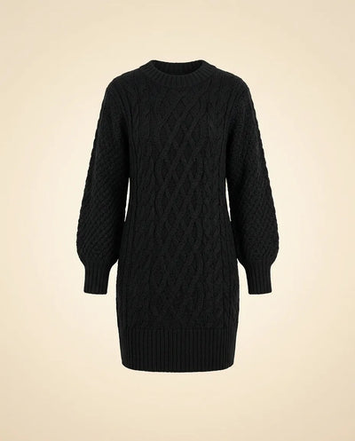 Maren Strickkleid oversized mit Zopfmuster – Schwarz
