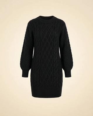 Maren Strickkleid oversized mit Zopfmuster – Schwarz