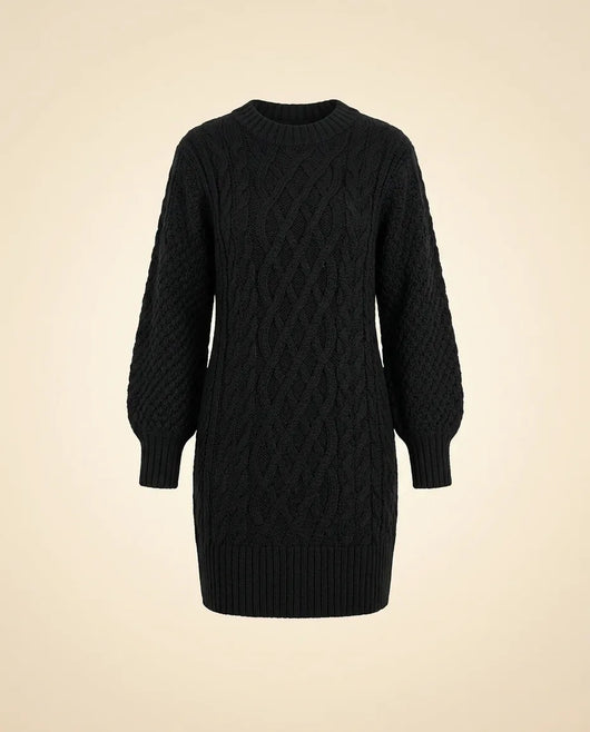 Maren Strickkleid oversized mit Zopfmuster – Schwarz