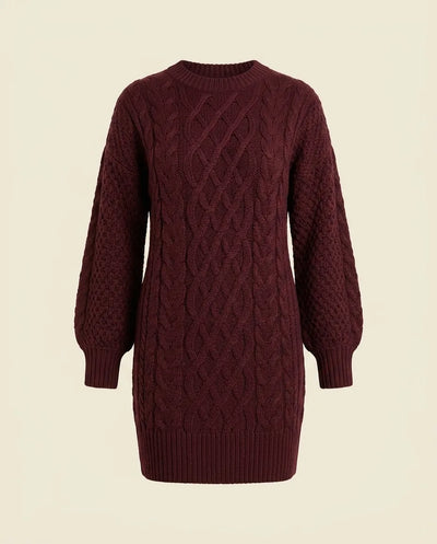 Maren Strickkleid oversized mit Zopfmuster – Bordeaux