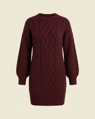 Maren Strickkleid oversized mit Zopfmuster – Bordeaux
