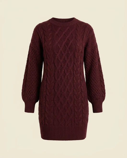 Maren Strickkleid oversized mit Zopfmuster – Bordeaux