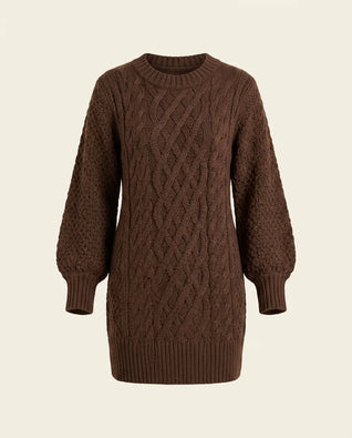Maren Strickkleid oversized mit Zopfmuster – Schokobraun