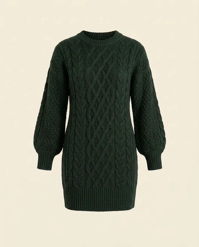 Maren Strickkleid oversized mit Zopfmuster – Waldgrün