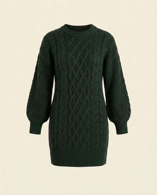 Maren Strickkleid oversized mit Zopfmuster – Waldgrün