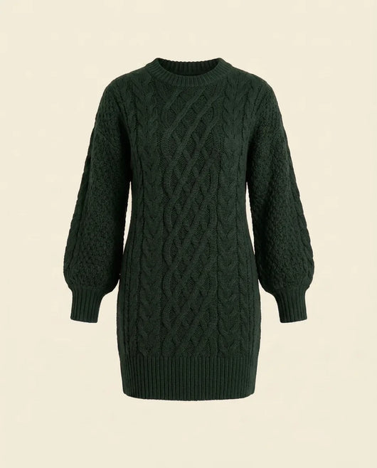 Maren Strickkleid oversized mit Zopfmuster – Waldgrün