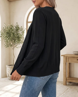 Odette Strickjacke feinstrick mit V-Ausschnitt – Schwarz