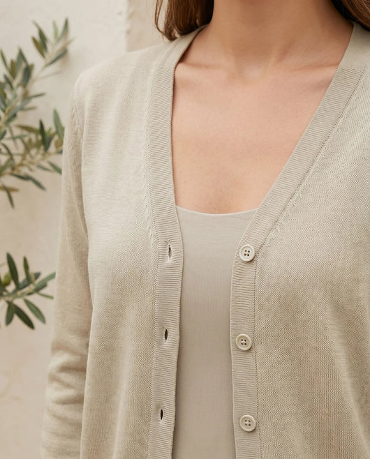 Odette Strickjacke feinstrick mit V-Ausschnitt – Khaki