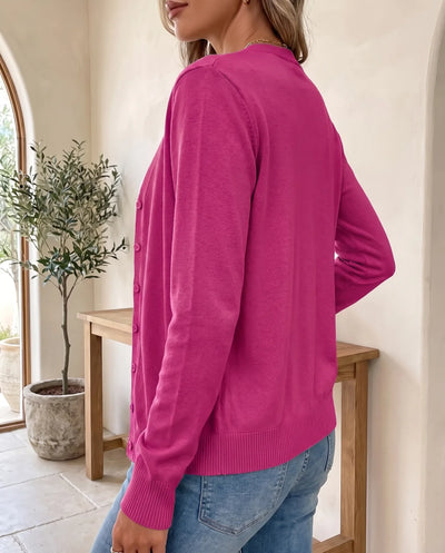 Odette Strickjacke feinstrick mit V-Ausschnitt – Rosenrot
