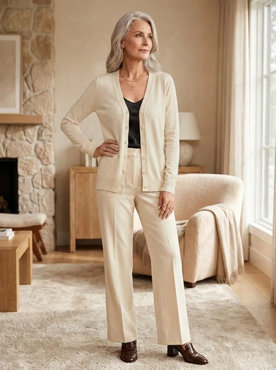 Odette Strickjacke feinstrick mit V-Ausschnitt – Weiß