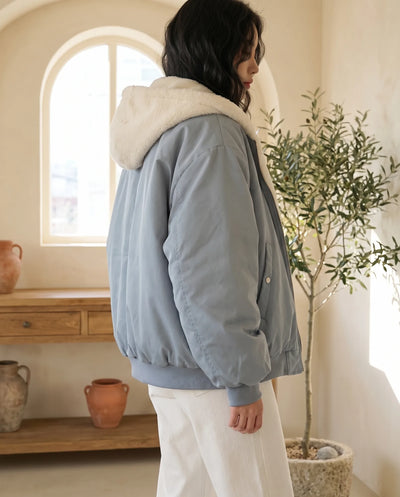Poppy Bomberjacke oversized mit Kapuze – Rauchblau