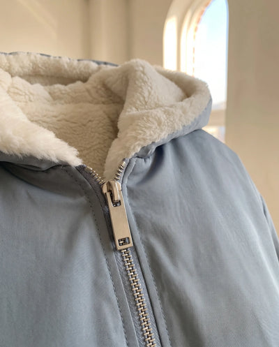 Poppy Bomberjacke oversized mit Kapuze – Rauchblau