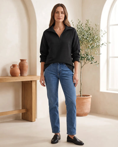 Sylvie Pullover mit Half-Zip und Stehkragen – Schwarz