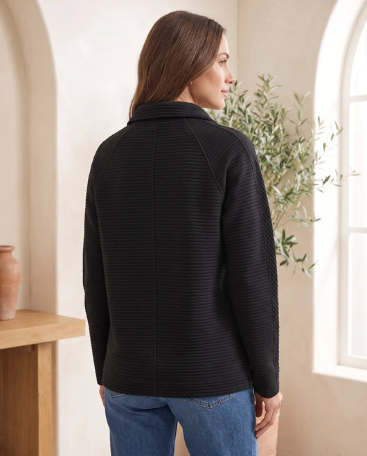 Sylvie Pullover mit Half-Zip und Stehkragen – Schwarz