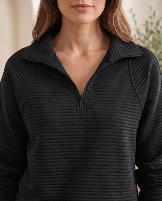 Sylvie Pullover mit Half-Zip und Stehkragen – Schwarz