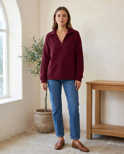 Sylvie Pullover mit Half-Zip und Stehkragen – Bordeaux