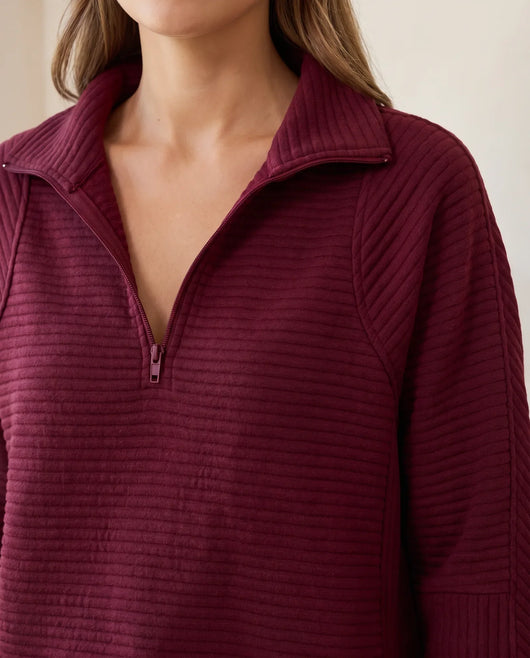 Sylvie Pullover mit Half-Zip und Stehkragen – Bordeaux