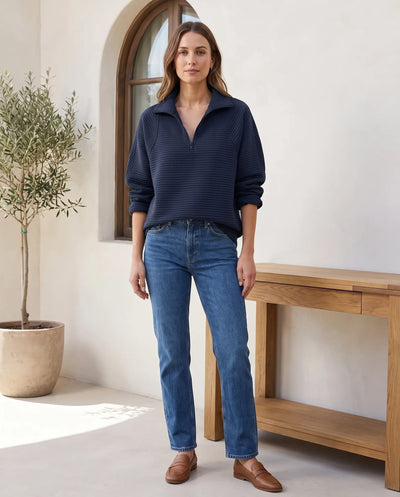 Sylvie Pullover mit Half-Zip und Stehkragen – Dunkelblau