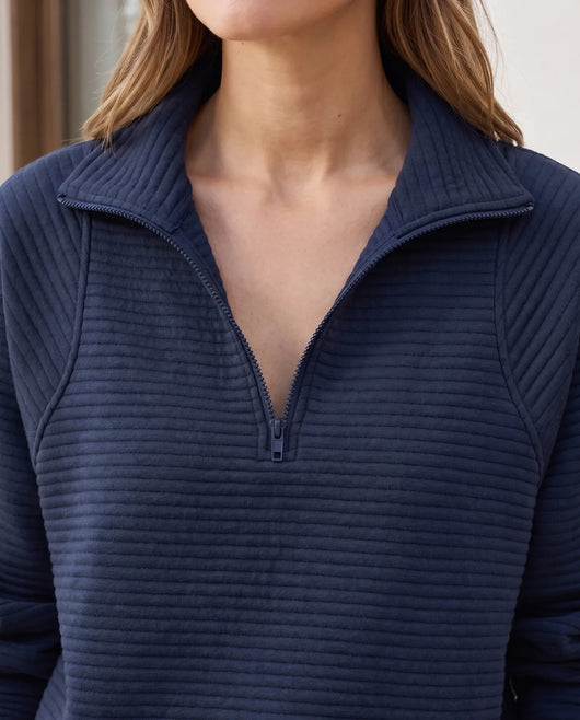 Sylvie Pullover mit Half-Zip und Stehkragen – Dunkelblau